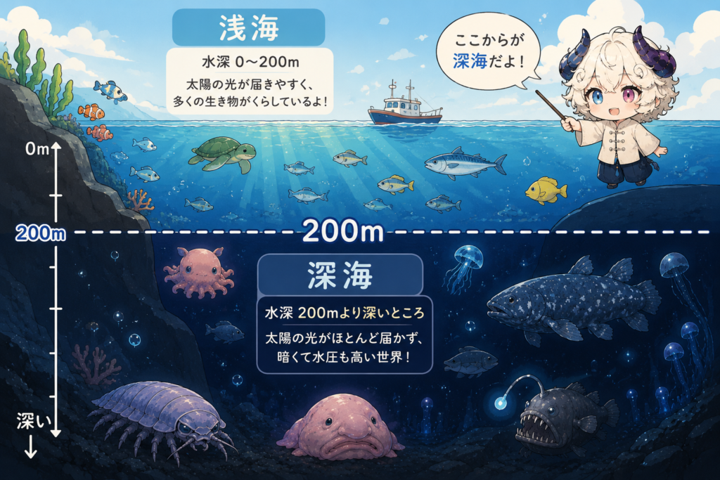 浅海と深海の違いを紹介する画像